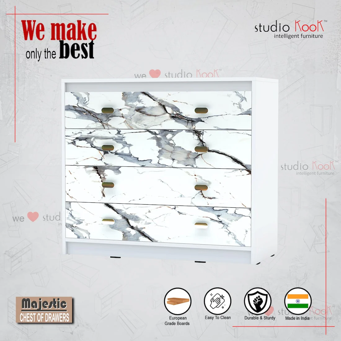 Majestic Chest of Drawers (Marble finish Laminate & Moonshine White) - Image 5