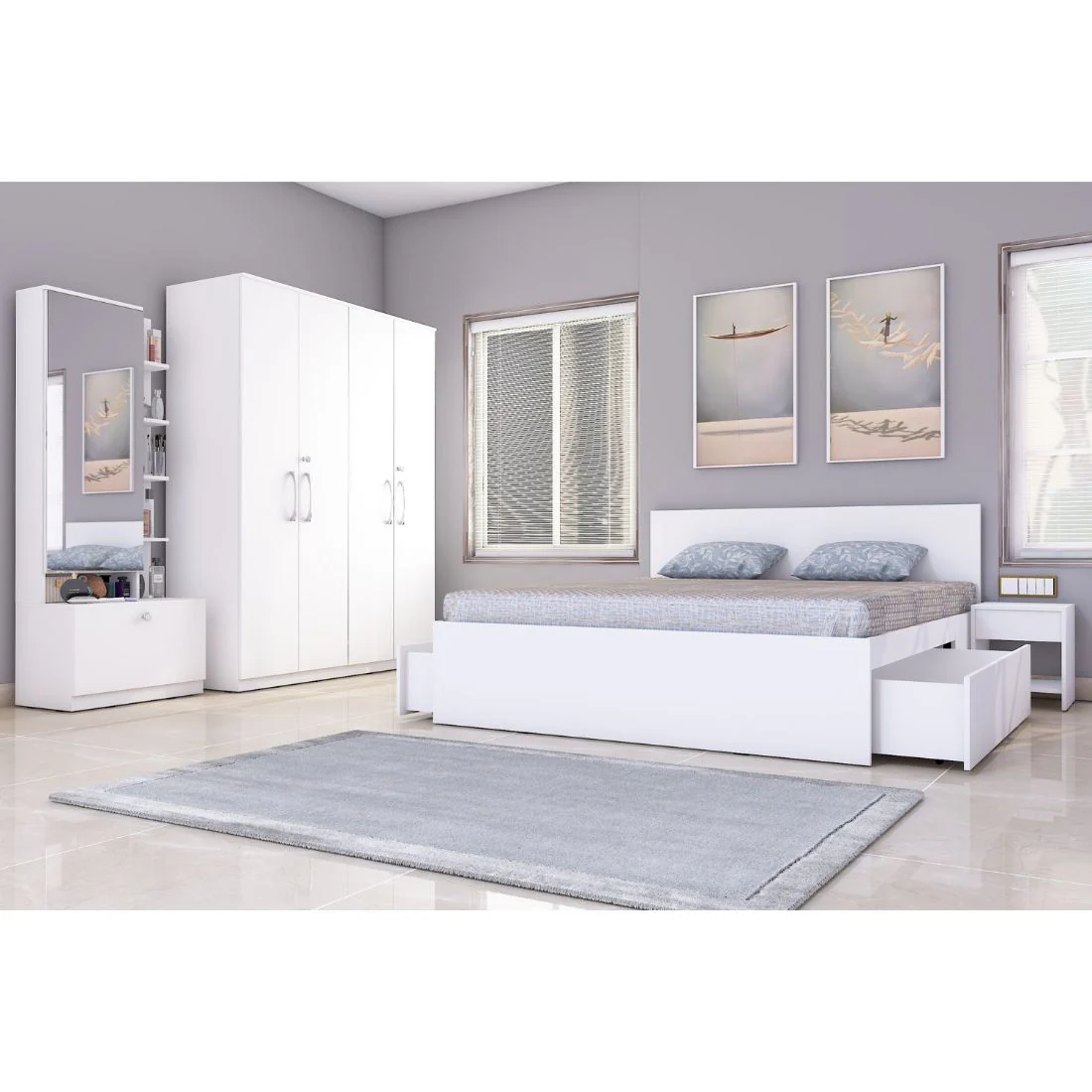 Royale 2 set of 5 modular furniture - King Bed, 4 Door Wardrobe, Dresser with Mirror and 2 side tables - Image 4