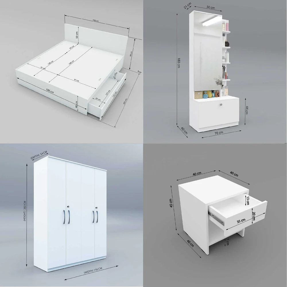Royale 2 set of 5 modular furniture - King Bed, 4 Door Wardrobe, Dresser with Mirror and 2 side tables - Image 6