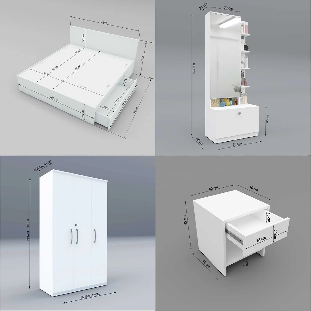 Royale 3: Set of 5 Bedroom Furniture - 3 door Wardrobe, King Bed, Dresser and Side Tables - Image 3
