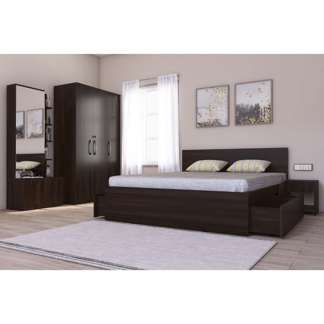 Royale 3: Set of 5 Bedroom Furniture - 3 door Wardrobe, King Bed, Dresser and Side Tables - Image 4