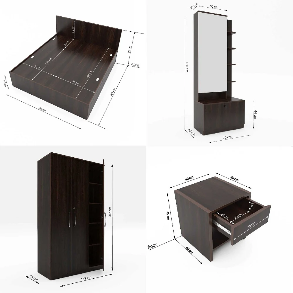 Royale 3: Set of 5 Bedroom Furniture - 3 door Wardrobe, King Bed, Dresser and Side Tables - Image 6