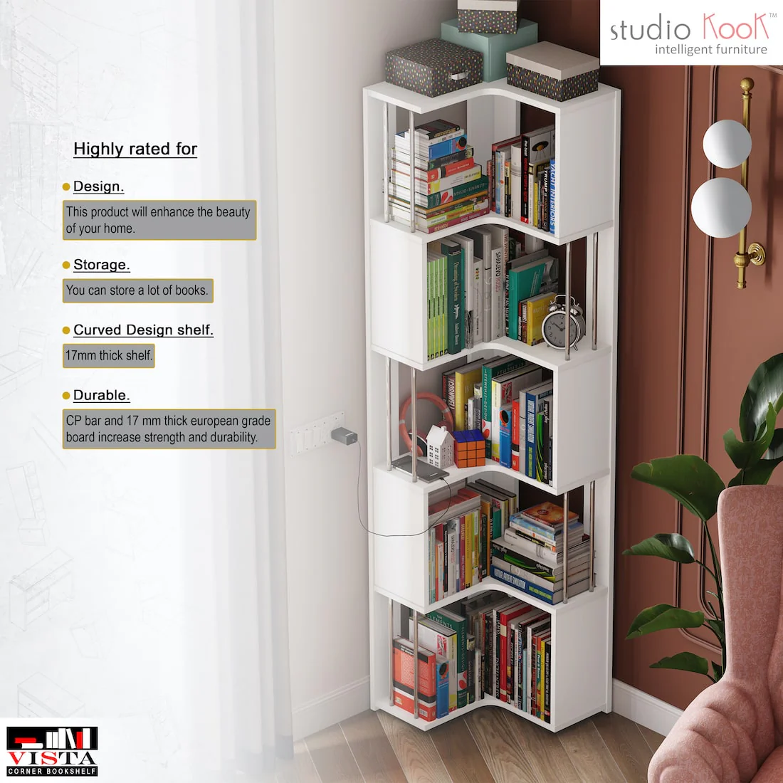 Vista Corner Bookshelf Bookcase - Image 3