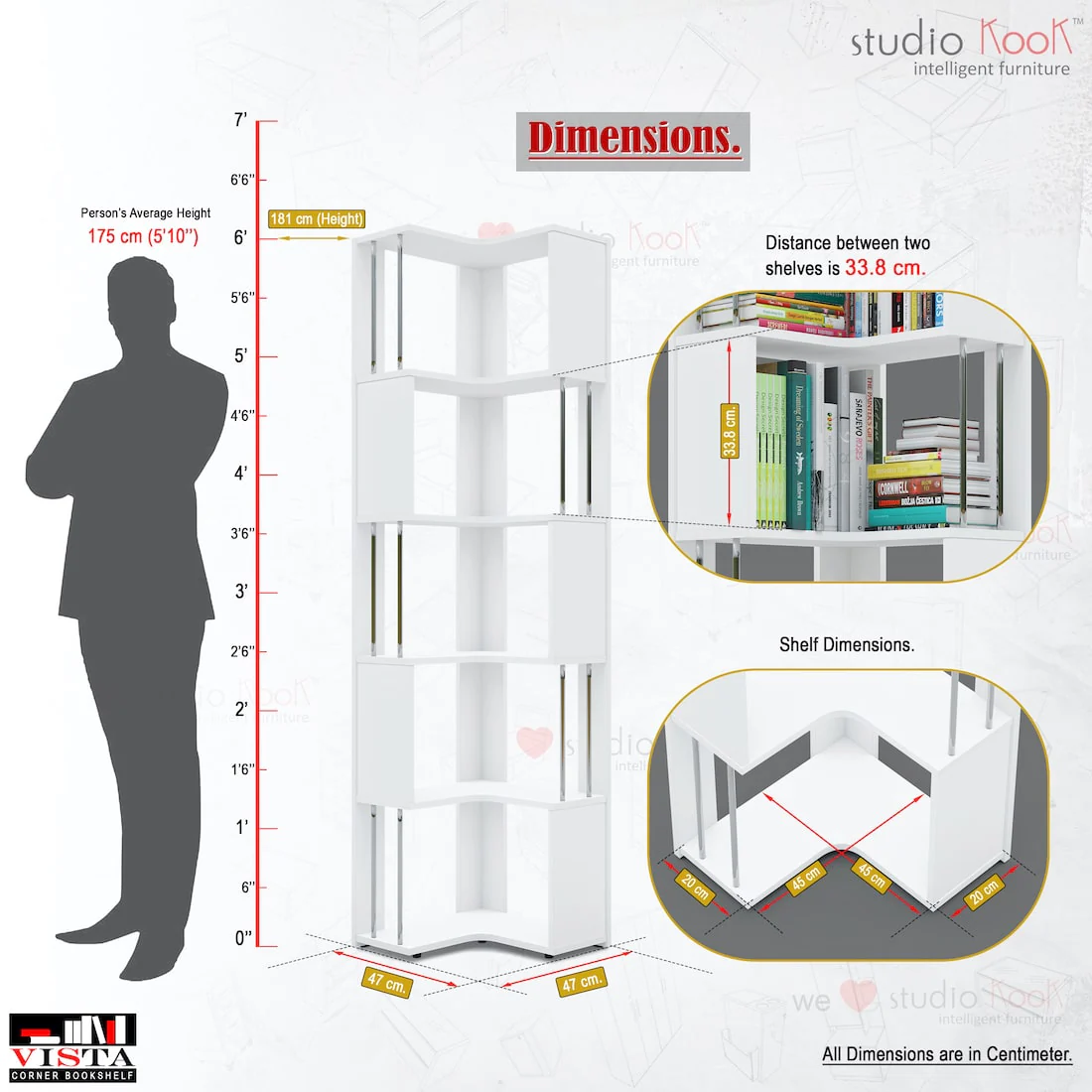Vista Corner Bookshelf Bookcase - Image 4