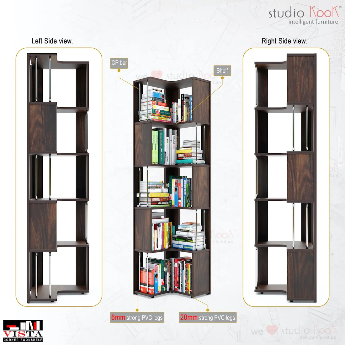 Vista Corner Bookshelf Bookcase - Image 7
