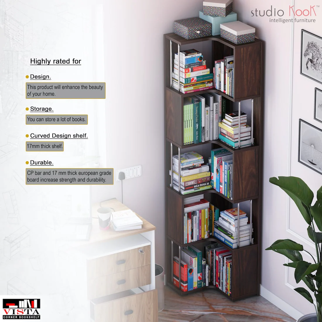 Vista Corner Bookshelf Bookcase - Image 8